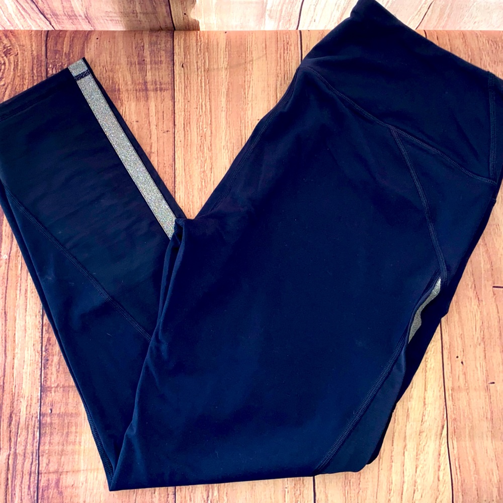 Victoria’s Secret XL Navy Leggings with Silver Leg Stripes